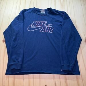 Vintage Y2K Nike Air Long Sleeve Blue T-Shirt Mens Medium Spell Out Logo READ!